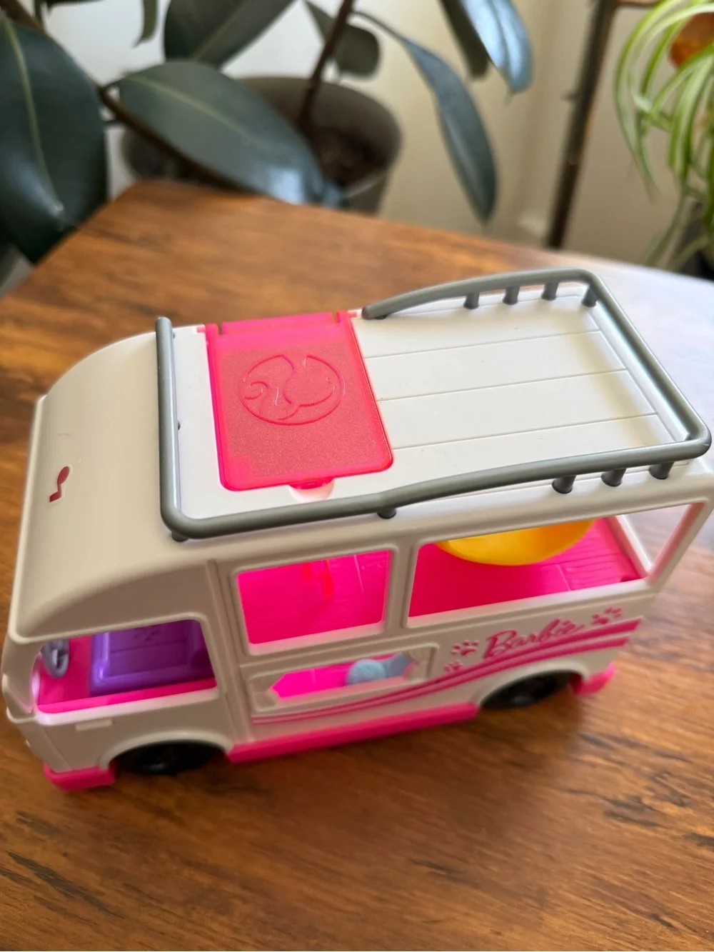 Barbie White, Bright Pink & Yellow Camper Van Play Vehicle